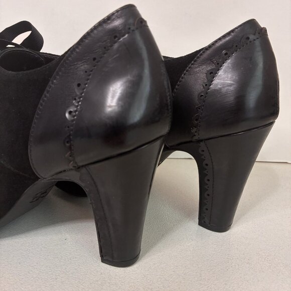 Gianni Bini Oxford Heels Womens 8.5 Black Leather Suede Ribbon Tie Whimsey Goth - Picture 5 of 10